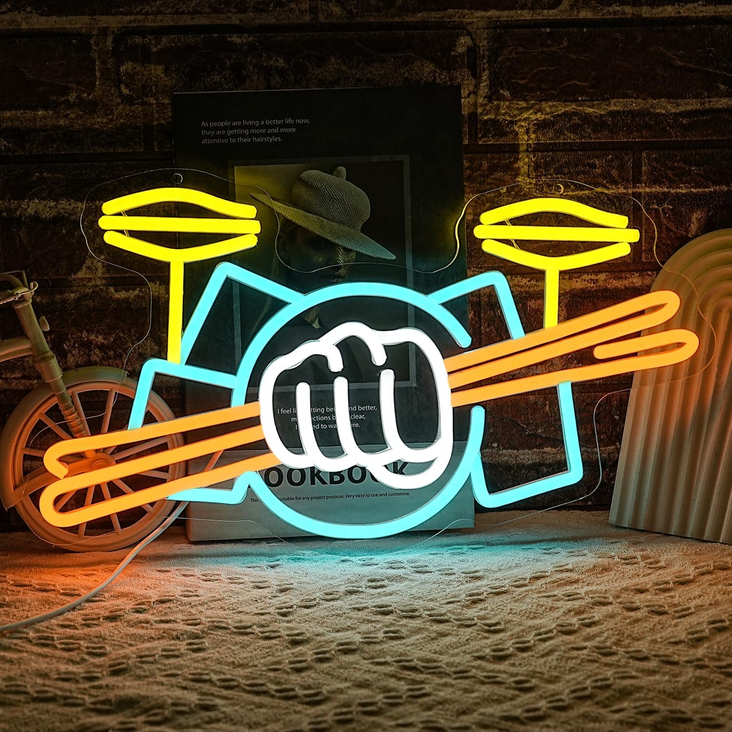 Photography Lighting Led - ป้ายไฟนีออนรูปชุดกลอง ใช้พลังงานจาก USB ไฟ LED สำหรับตกแต่งผนังห้องดนตรี