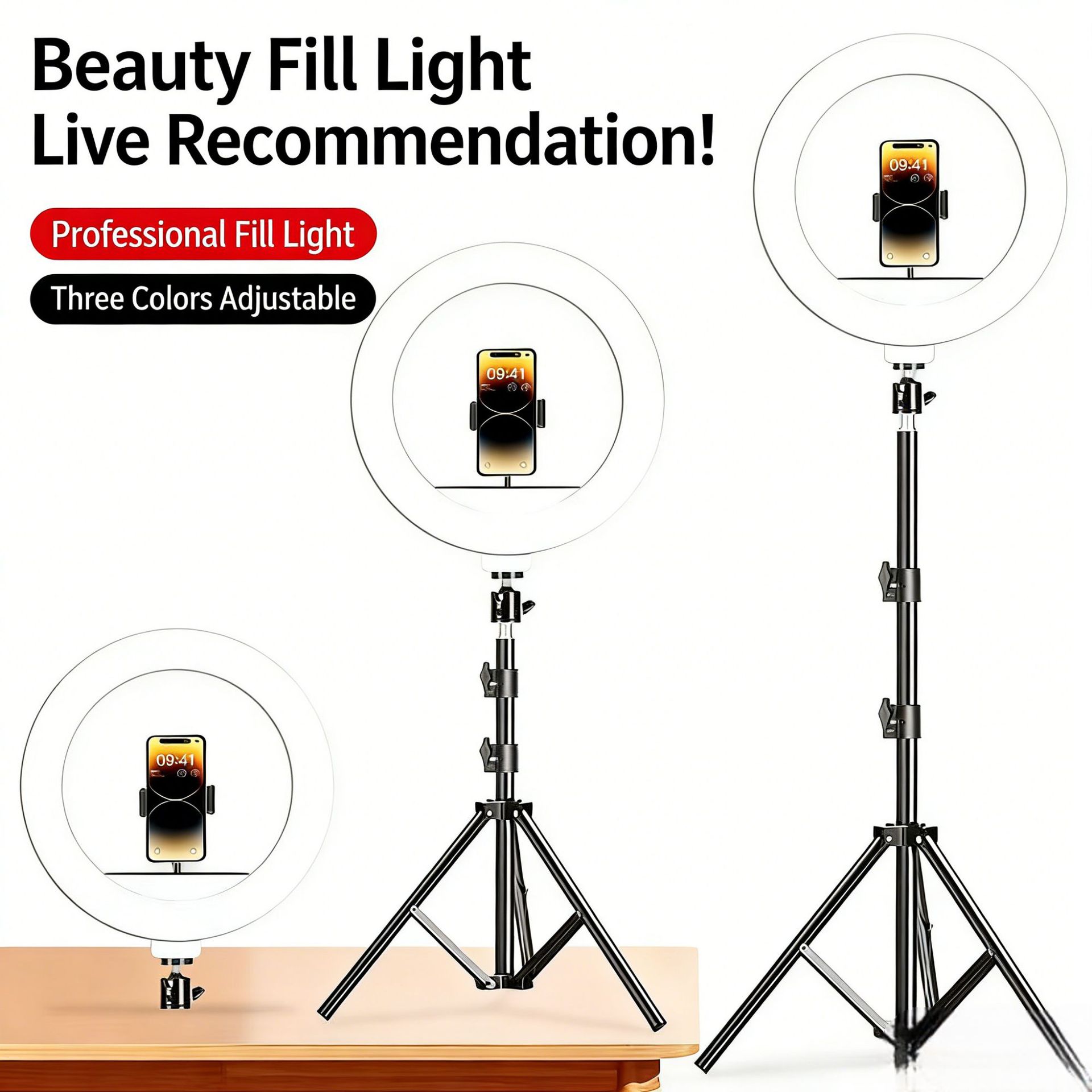 Photography Lighting Composition - ไฟวงแหวนสำหรับไลฟ์สดแบบพกพาขนาด 12 นิ้ว พร้อมขาตั้งสำหรับถ่ายภาพเซลฟี่ ไฟนุ่มนวลสำหรับถ่ายภาพและความงาม