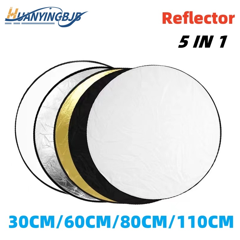 Photography Lighting Reflectors - Huanyingbjb ตัวสะท้อนแสงแบบพกพา5 in 1สำหรับถ่ายภาพสตูดิโอถ่ายภาพพับได้มีหลายสีกระจายแสงกลางแจ้ง60/80/110ซม.