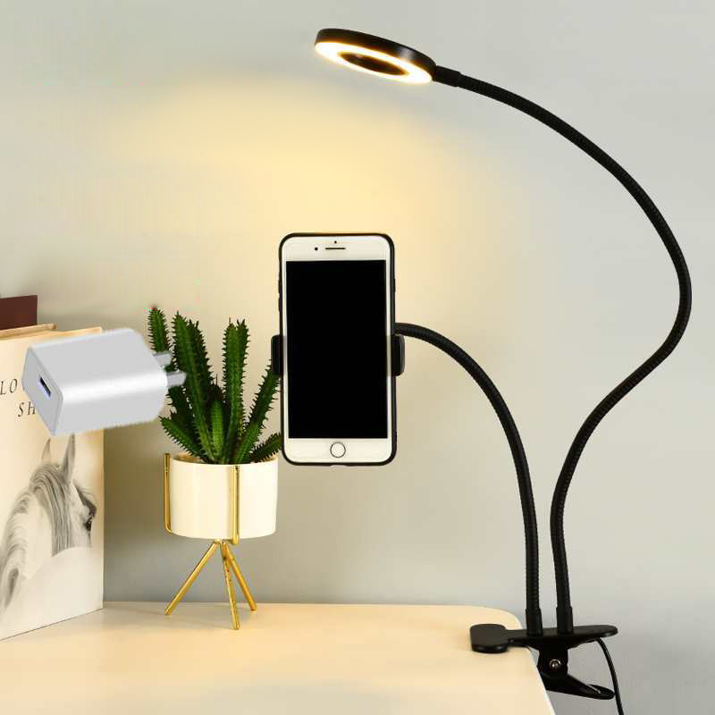 Photography Lighting Wand - ที่วางโทรศัพท์มือถืออเนกประสงค์แบบยืดหยุ่น พร้อมไฟวงแหวนเซลฟี่ โคมไฟตั้งโต๊ะ LED สำหรับออฟฟิศ ไลฟ์สด