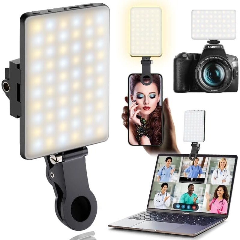 Photography Lighting Accessories - ไฟเซลฟี่แบบหนีบพกพา LED; ไฟสำหรับการประชุมทางวิดีโอ, 3 โหมดแสง, เหมาะสำหรับกล้อง