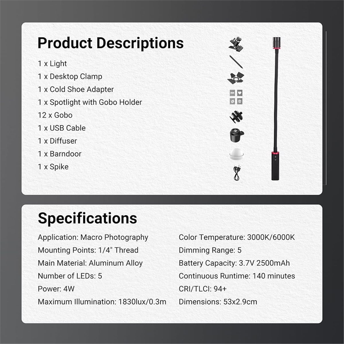 Photography Lighting Angles - Goodidea ไฟ LED สำหรับการถ่ายภาพมาโคร 4W มินิสปอตแลมป์