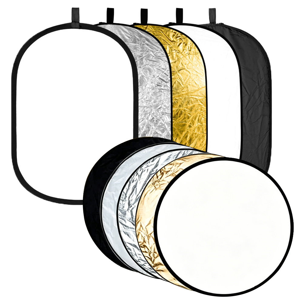 Photography Lighting Reflectors - แผ่นสะท้อนแสงแบบพับได้ 5-in-1 ขนาด 60/80/110 ซม. รูปวงรี