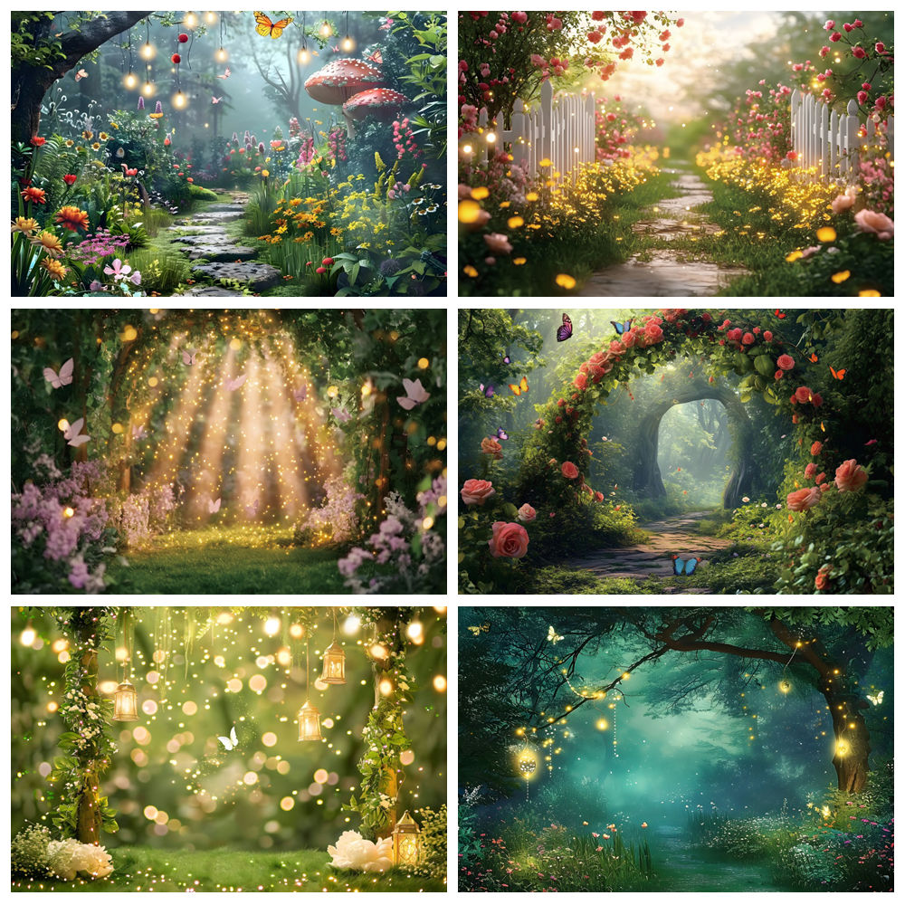 Photography Natural Lighting - ฉากหลังสวนเทพนิยายสำหรับถ่ายภาพ แฟนตาซี ธรรมชาติ ป่า ผีเสื้อ ดอกไม้