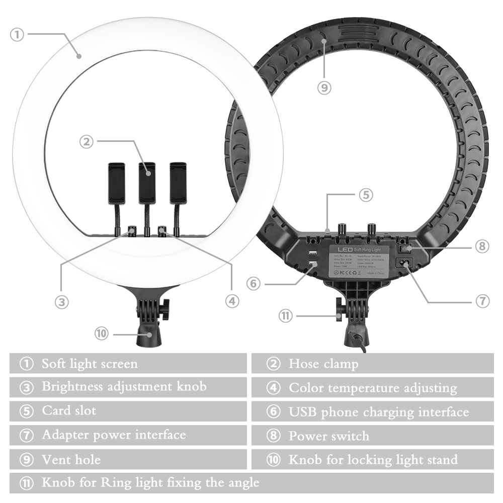 ไฟวงแหวน LED ขนาด 18 นิ้ว พร้อ - Photography Lighting Youtube บทวิจารณ์และราคา